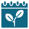 Ikon med en kalender och en blomma, symboliserar öppettider under våren.